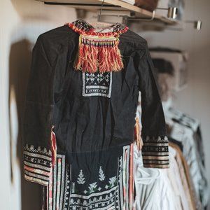 Vintage Antique Handmade / Embroidered Thai Lightweight Indigo Coat / Jacket